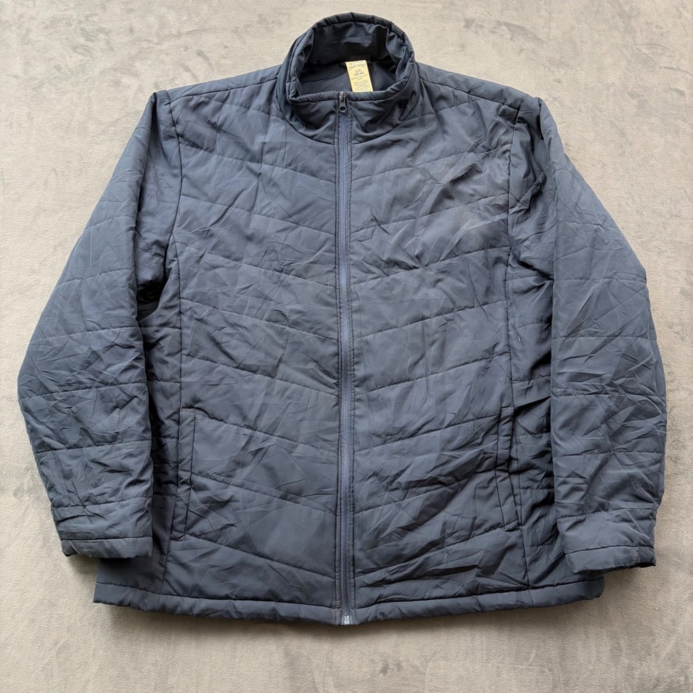 Faded Glory Mens Navy Blue Quilted Puffer Jacket Size L 42-44 Full Zip Mock Neck